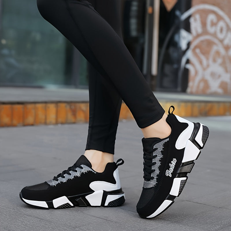 Women's Colorblock Mesh Sports Shoes Low Top Running Sneakers Breathable Casual Lace-Up