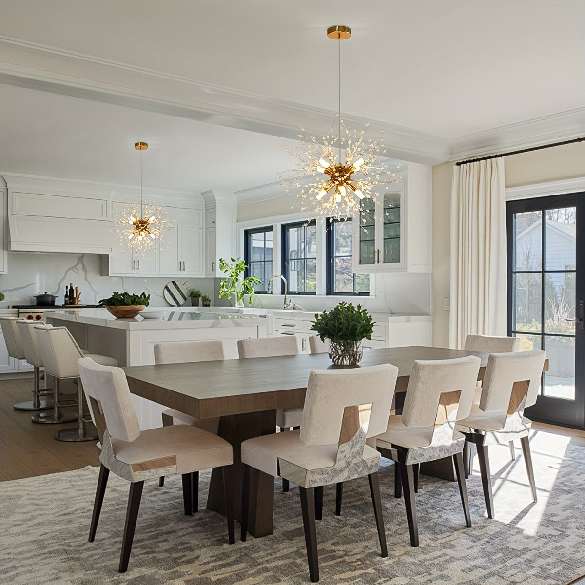 Lámpara de araña moderna de cristal de oro con diente de león y 8 bombillas G9 para sala de estar, comedor y cocina