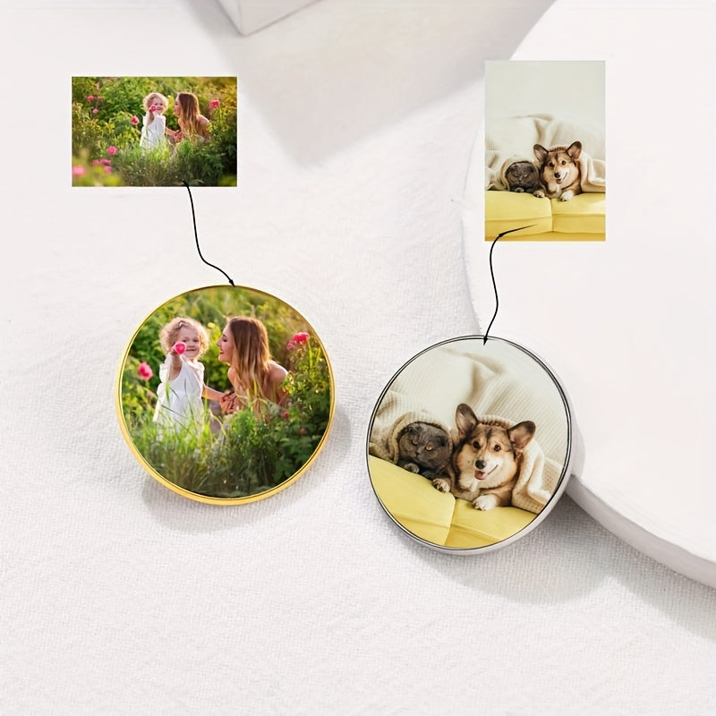 Broche personalizado en forma de corazón para parejas con fotos personalizadas, regalo para la familia