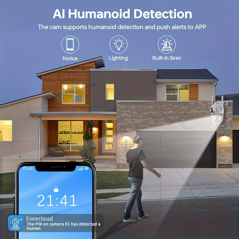 Dual Lens 4MP Security Cameras with PTZ Two-Way Audio WiFi Cloud Storage for Home Outdoor Monitoring