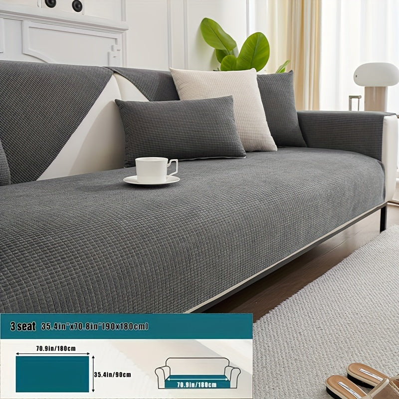 Water-Resistant Velvet Sofa Cover for 1-4 Seat L-Shaped Sofas Pet-Friendly Non-Slip Machine Washable Gray Textured Fabric