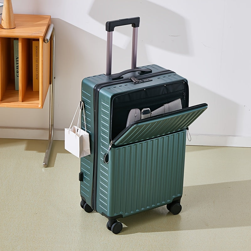 White 20 Inch Spinner Trolley Suitcase with Zippered Front Pocket and Telescopic Handle