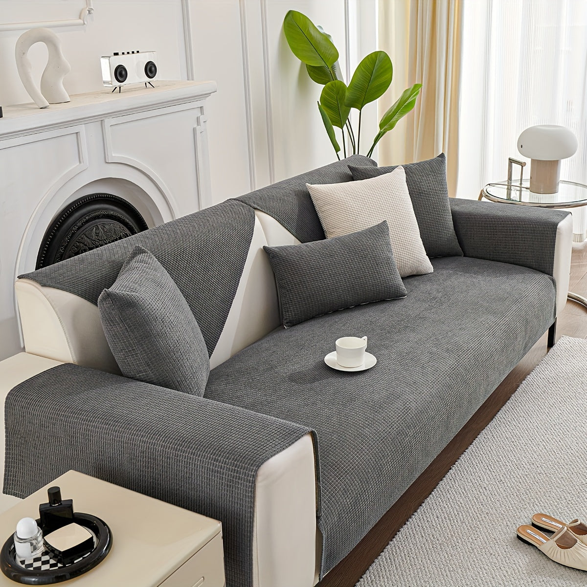 Chenille Sofa Cover Spill-Resistant Pet-Friendly Non-Slip Machine Washable Protector for Various Sofa Sizes