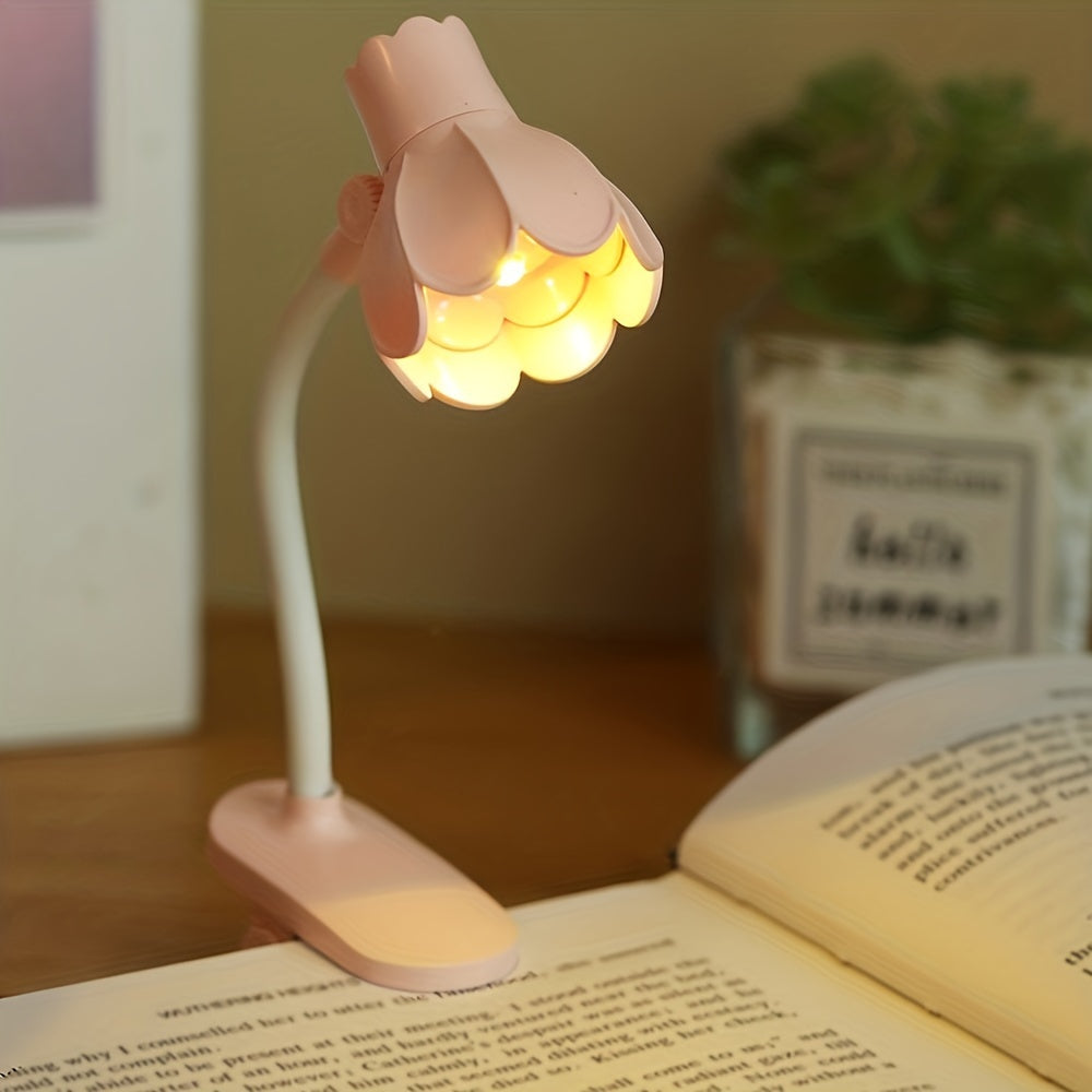 Portable Flower-Shaped Clip-On Book Light with Adjustable Arm and LED Mini Lamp