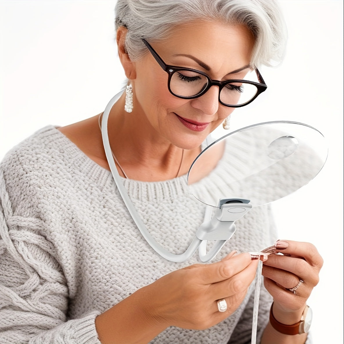 3-in-1 HD Magnifying Glass 13cm Diameter Handheld Neck-Mounted Desktop for Reading Sewing Inspection