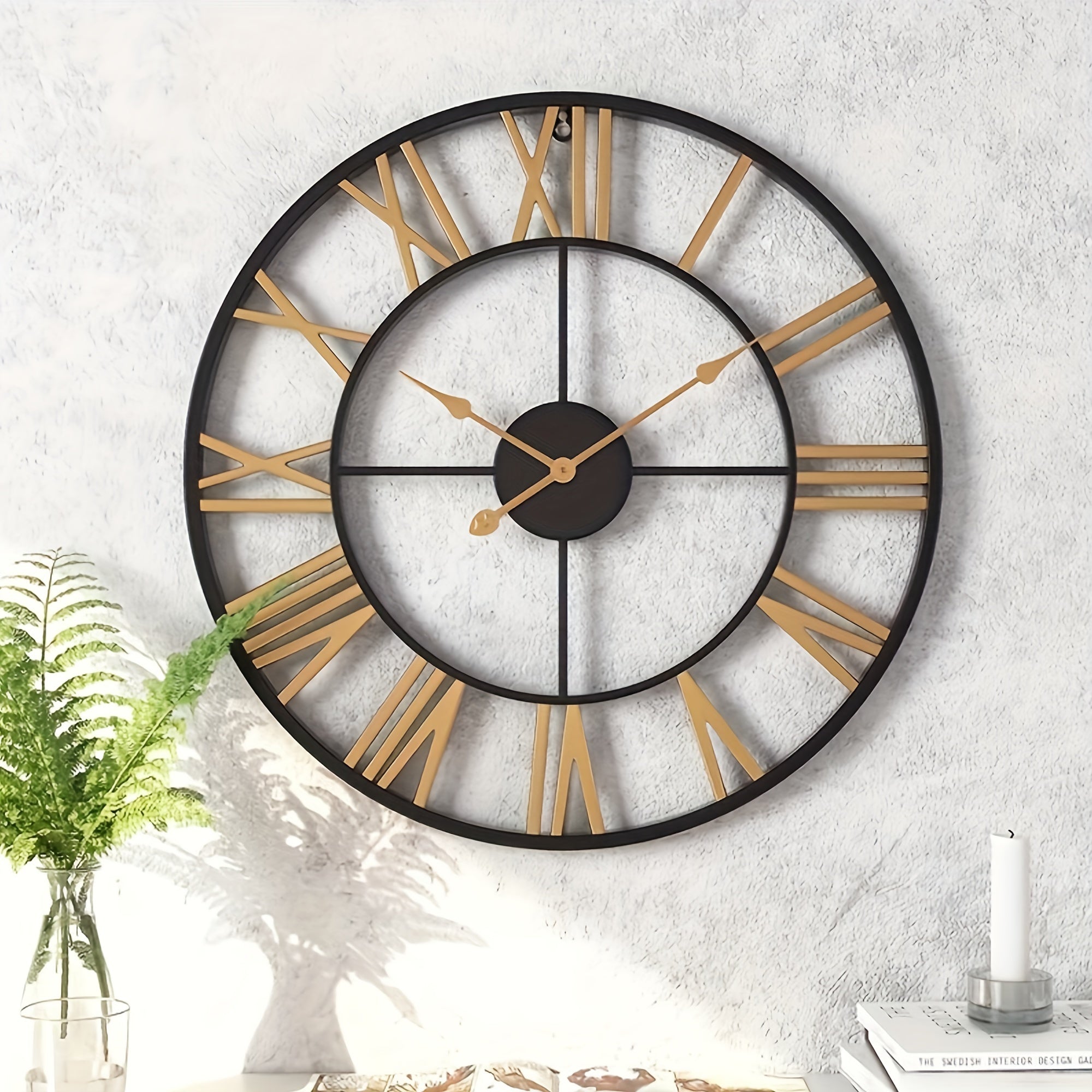 Reloj de pared romano retro de metal con aspecto envejecido 50,8 cm funcionamiento silencioso interior y exterior