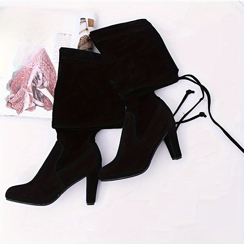 Женские ботинки на каблуке до бедра с однотонным цветом, без шнурков, удобные