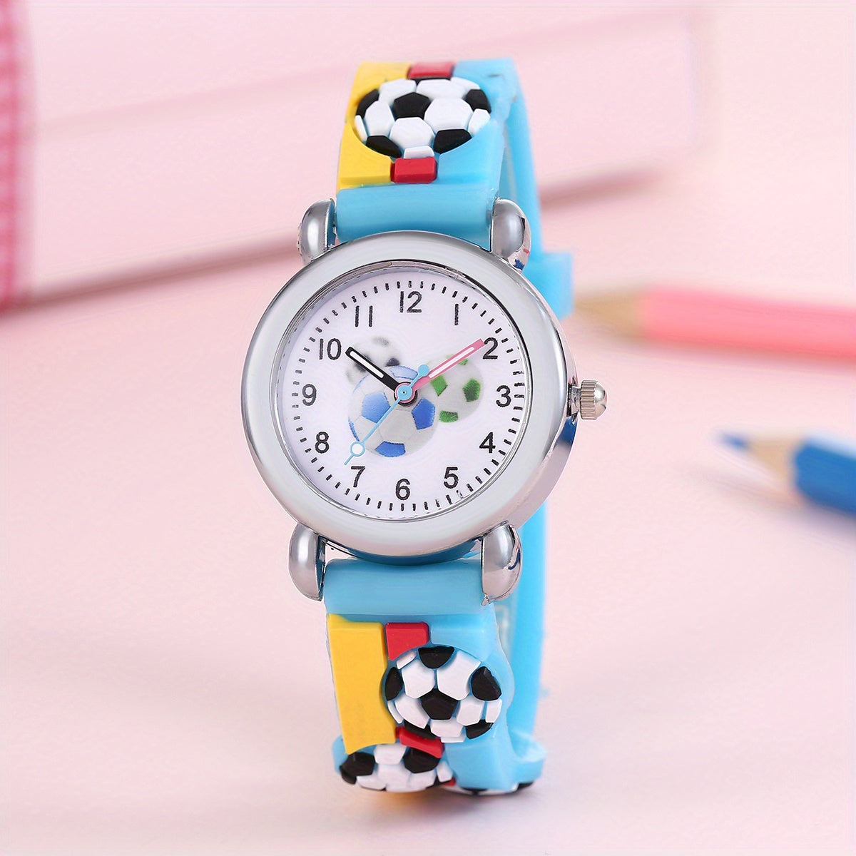 Children's Cartoon Football Watch for Kids, Silicone Strap, Non-Waterproof, Battery Powered