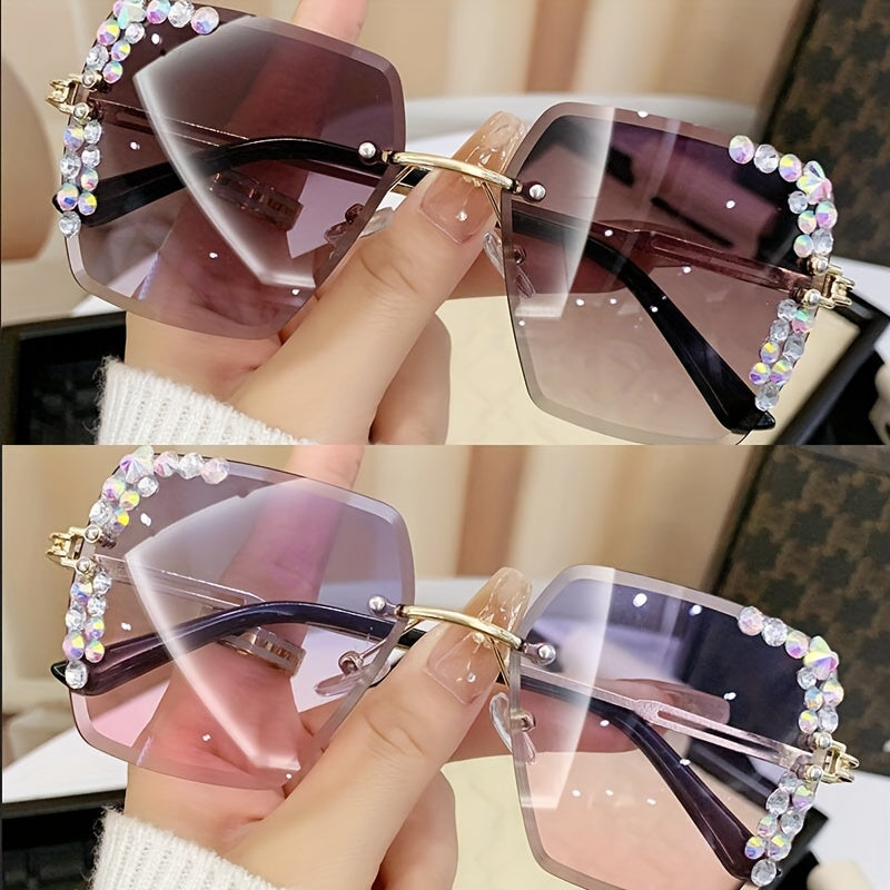Women Rimless Fashion Glasses with Gradient Lenses and Metal Frames