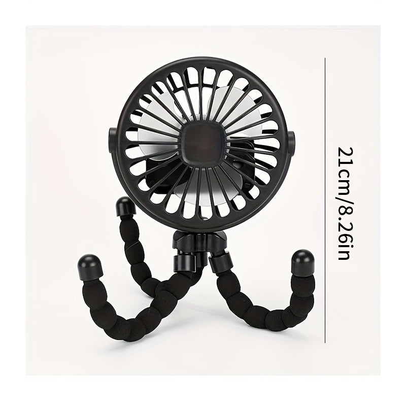 Mini USB Rechargeable Fan with Octopus Design 3 Speeds Hanger Stand for Stroller Outdoor Desk