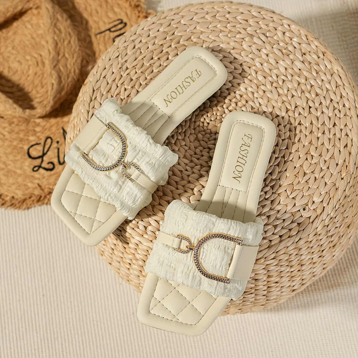 Women's Metal Decorated Flat Sandals Open Toe Slip-On Summer Shoes