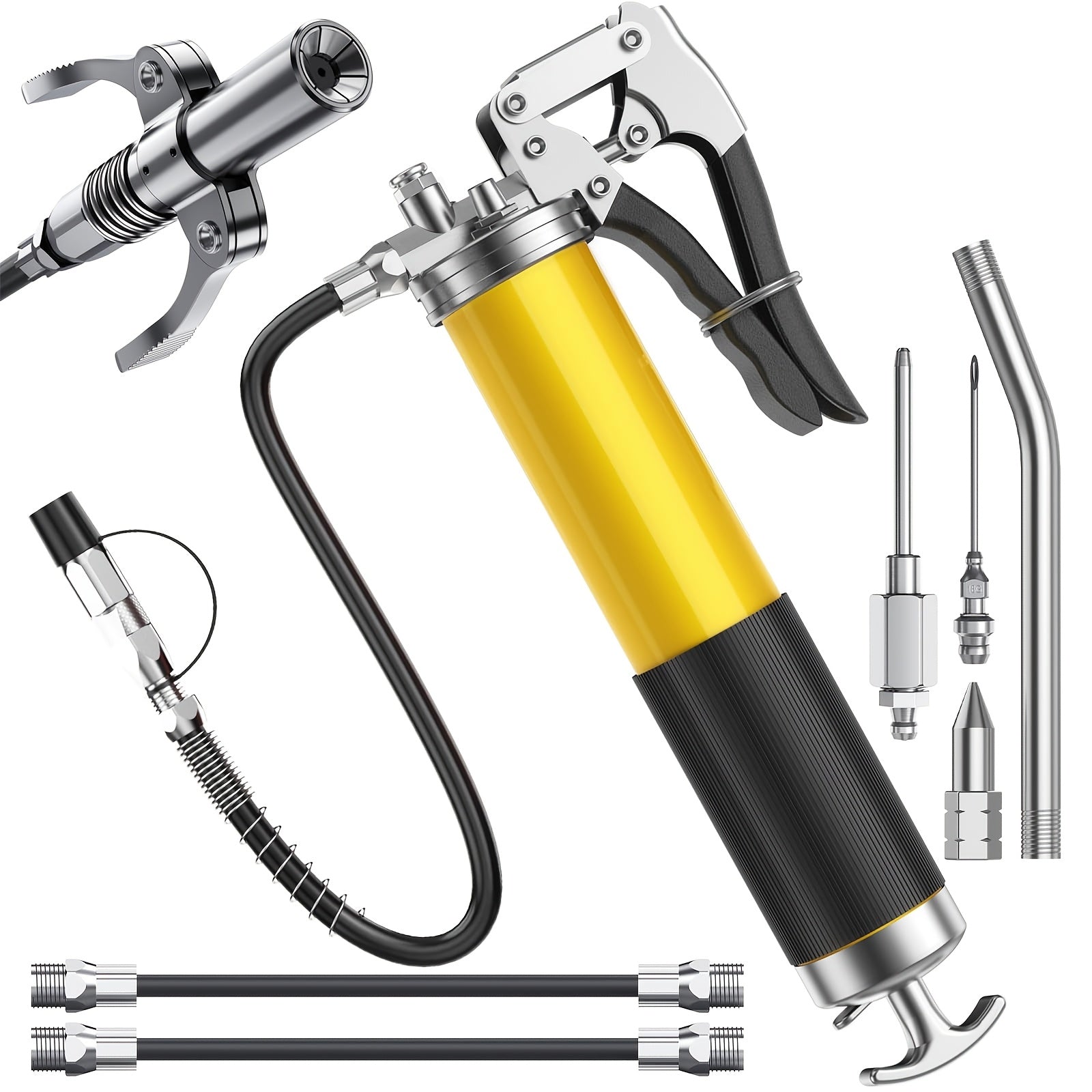 Heavy Duty Grease Gun Kit Stainless Steel 8000 PSI 14 Oz with 45.72cm Hose