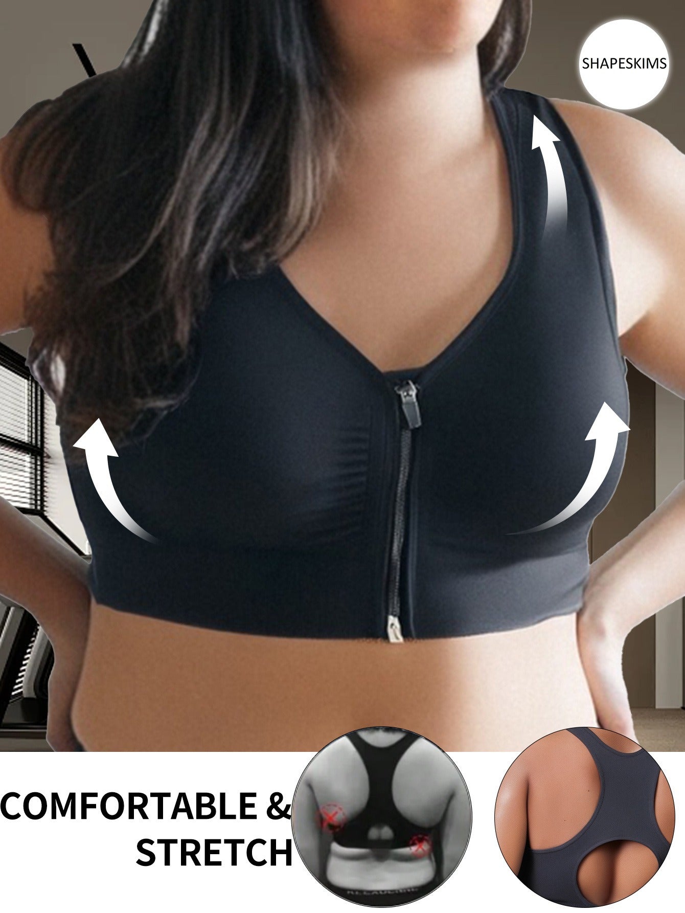 Plus Size Seamless Sports Bra Breathable Comfortable Supportive Adjustable Zipper