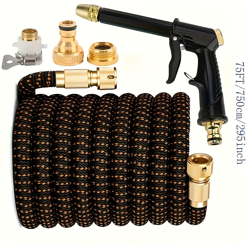 Yuqori bosimli purkagich bilan mustahkam kengaytiriladigan bog‘ hose, o‘rmon parvarishi va avtomobil yuvish uchun ideal, sozlanadigan nozzle va qo‘shimcha ulanishlar bilan birga.