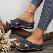 Women's Solid Color Open Toe Slippers Man Made Materials PU Sole