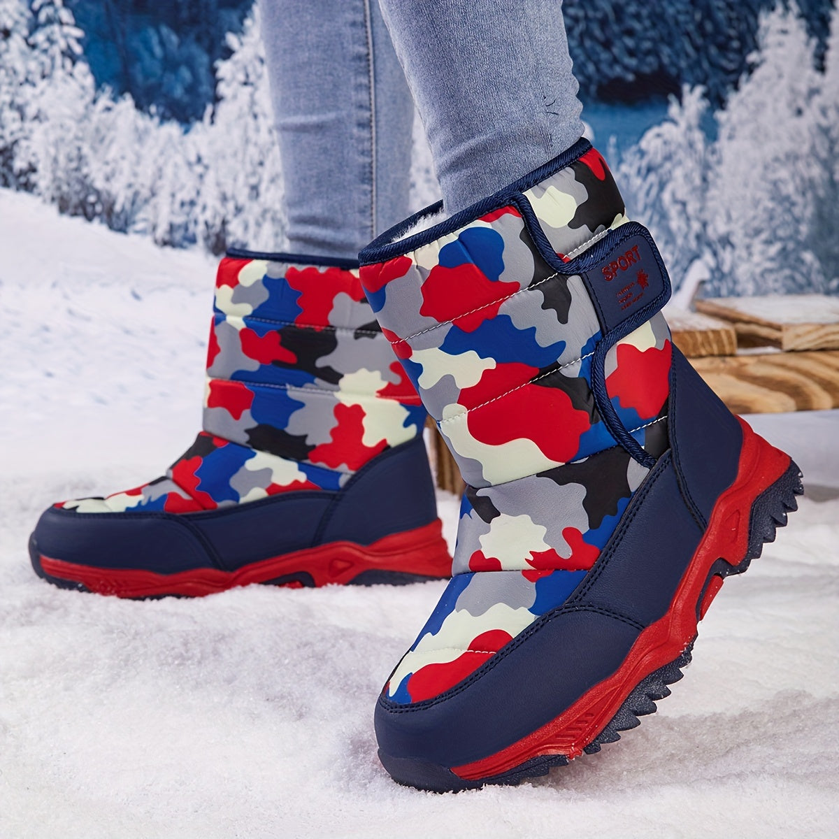 Unisex Camouflage High-Top Snow Boots for Boys Girls Toddler Winter Warm Insulated