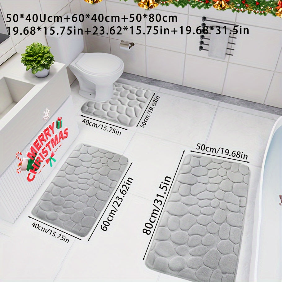 Juego de 3 alfombrillas de baño navideñas, ultra absorbentes, antideslizantes, de felpa suave de punto de poliéster para bañera, ducha y hogar