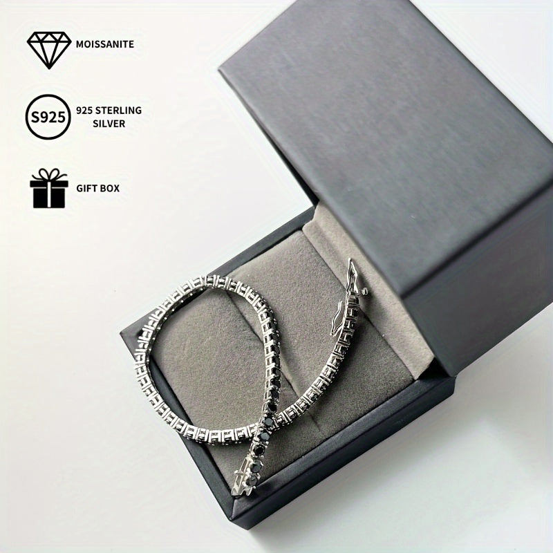 Sterling Silver Black Moissanite Tennis Bracelet 0.1ct Single Stone Gift Box