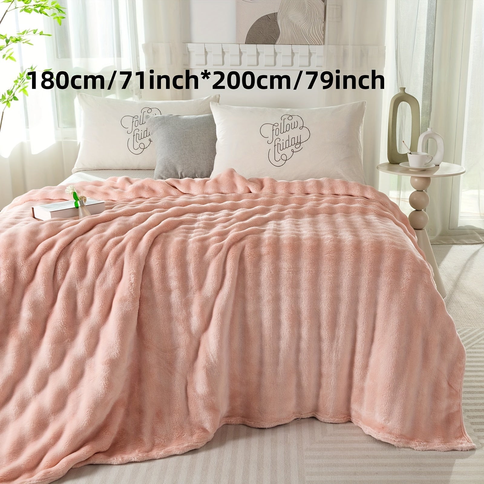 Hypoallergenic Polyester Bed Blanket Faux Rabbit Fur Plush Throw for Bedroom Sofa Travel