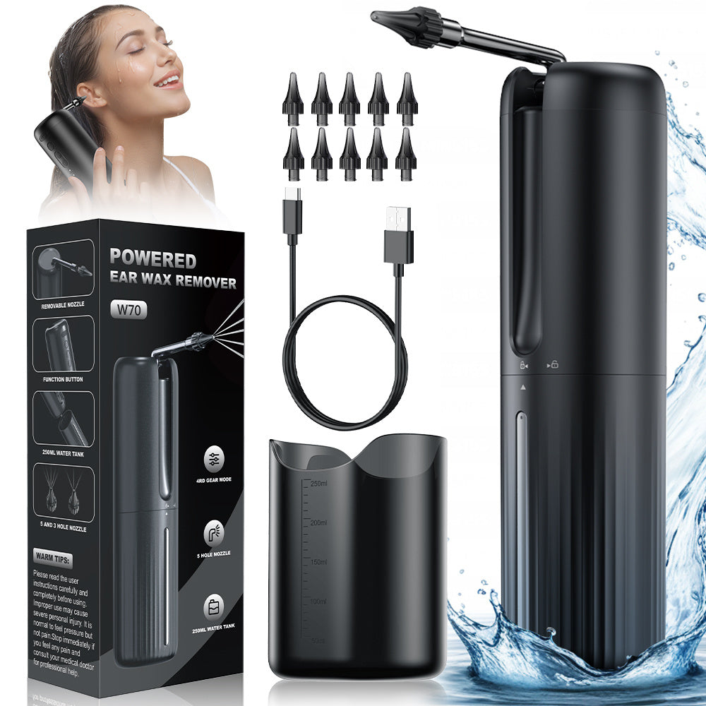 2000mAh litiy batareyasi, USB ikki quvvat rejimi, 4 bosim sozlamalari, 5 jet oqimlari, lavha va 10 almashtiriladigan nozzle bilan qayta zaryadlanadigan elektr quloq mumini olib tashlash to'plami.