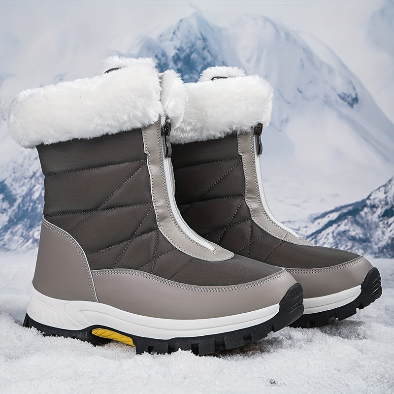 Women’s Mid-Calf Winter Boots with Fleece Lining, Slip-Resistant Sole