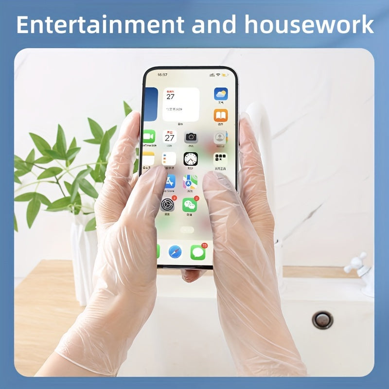 100 dona PVC bir martalik qo‘lqoplar, suv o'tkazmaydigan, moslashuvchan, oziq-ovqatni tozalash va salon foydalanishi uchun