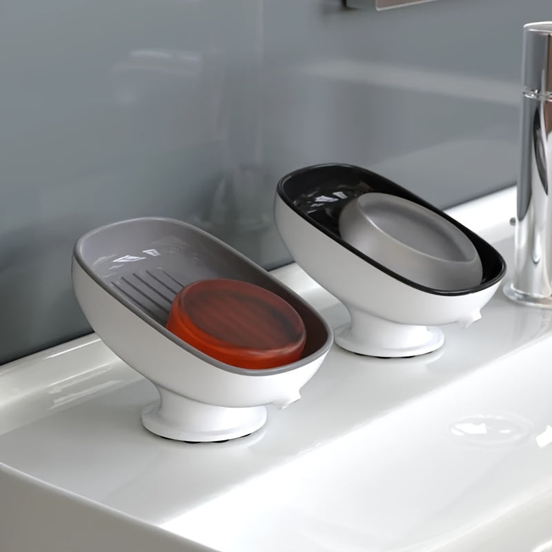 Suction Cup Soap Dish White Plastic No-Drill Bathroom Countertop Drainage