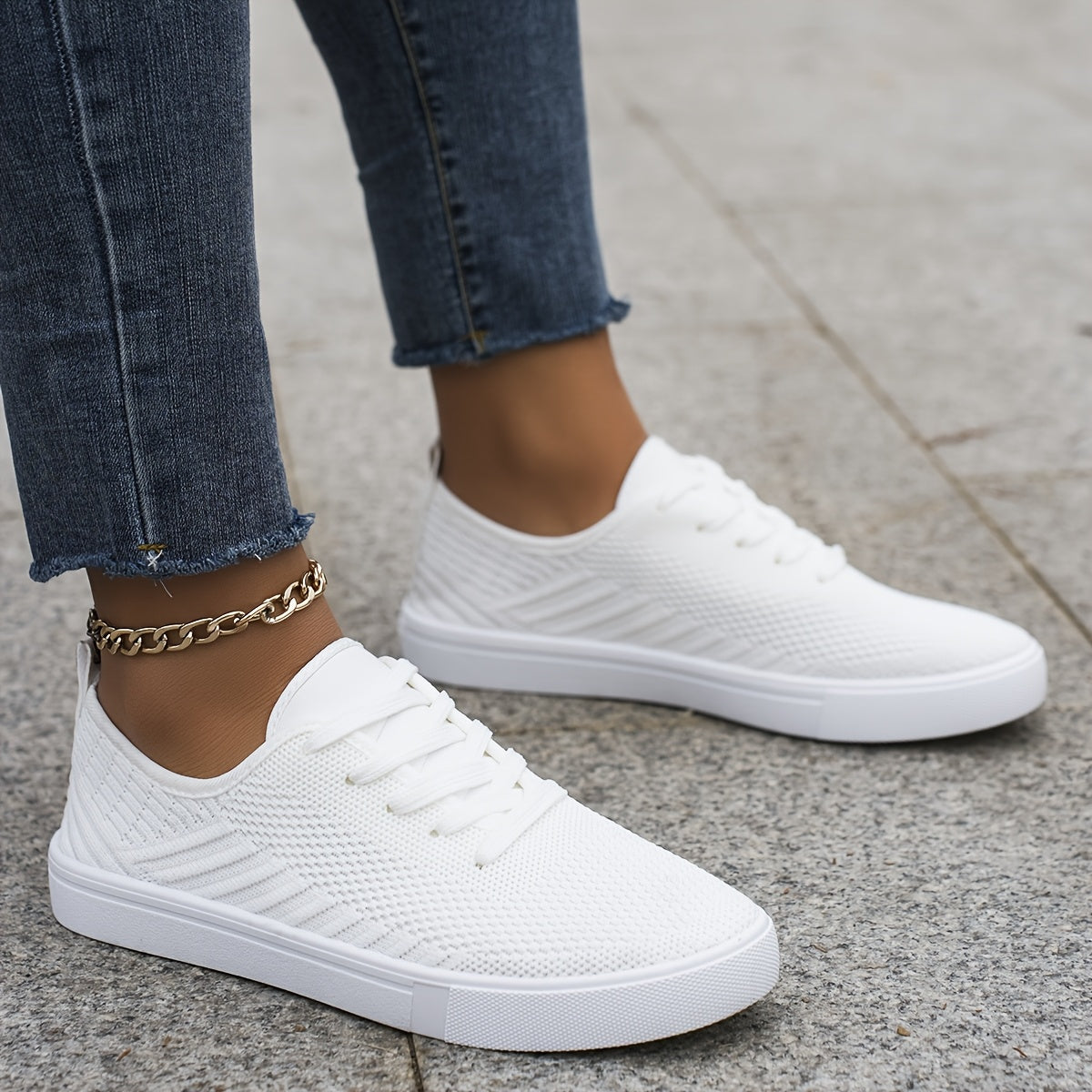 Women's Plus Size Breathable Mesh Casual Sneakers Low Top White All-Season