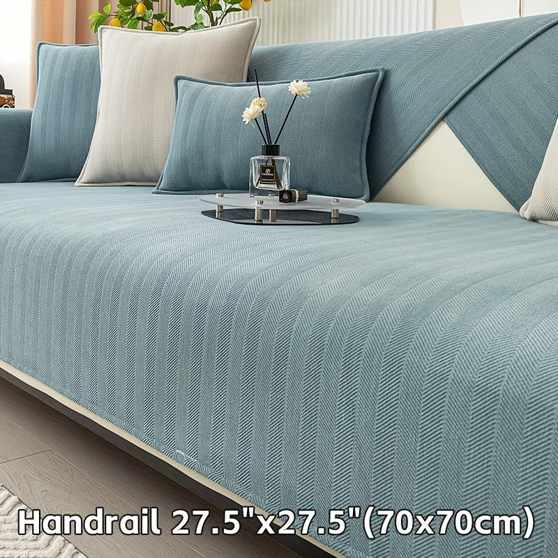 Зеленая накидка на диван из шенилла с узором «елочка», противоскользящая, подходит для домашних животных, подходит для 1-4 человек, моется в машине