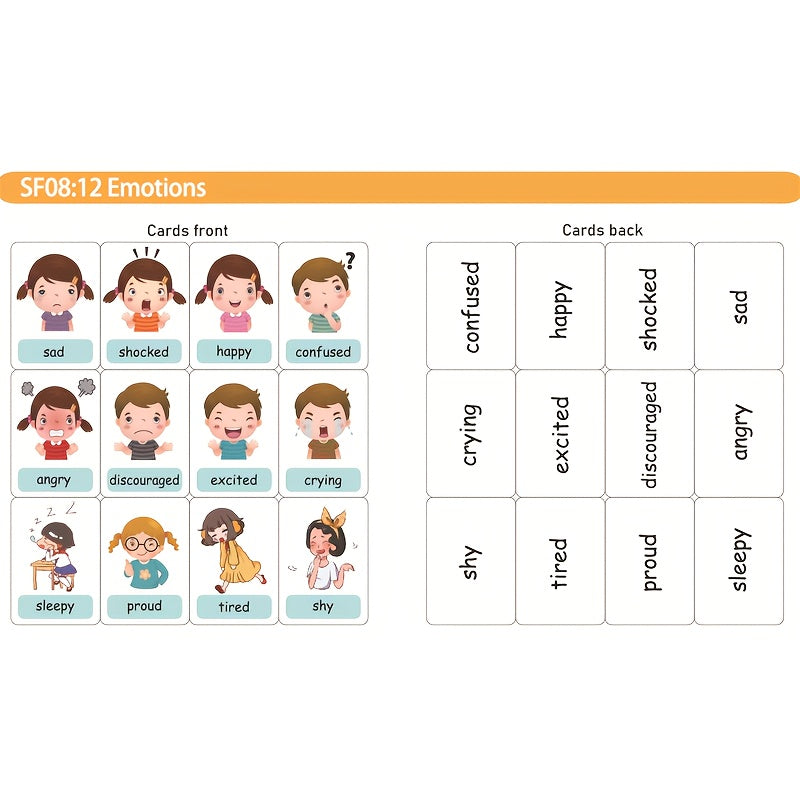 Bolalar uchun mustahkam suv o'tkazmaydigan inglizcha hissiyotlar flash kartalari - O'qish va o'rganish uchun chidamli kartalar, himoya uchun muhrlangan