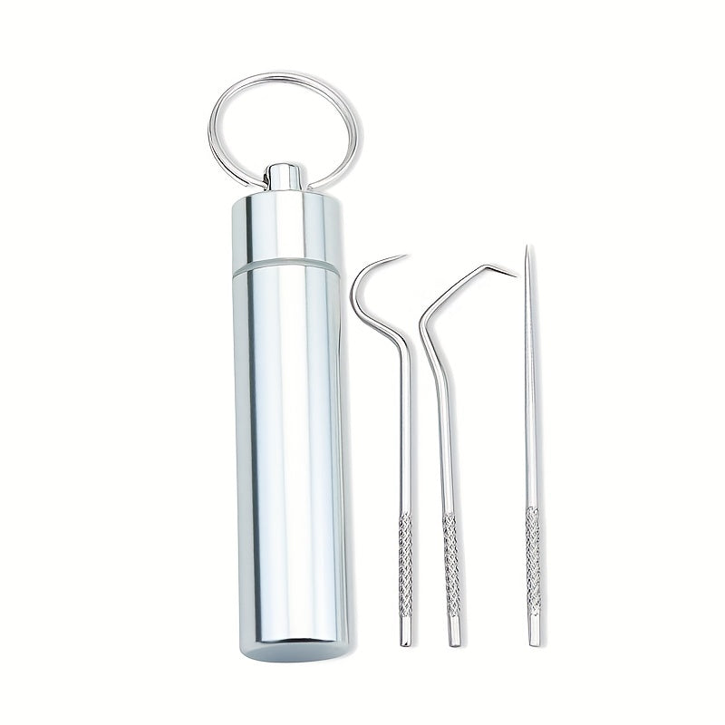 Set of Stainless Steel Toothpicks Dental Picks for Cleaning and Stain Removal with Portable Floss and Interdental Tools for Home Travel and Outdoor Use