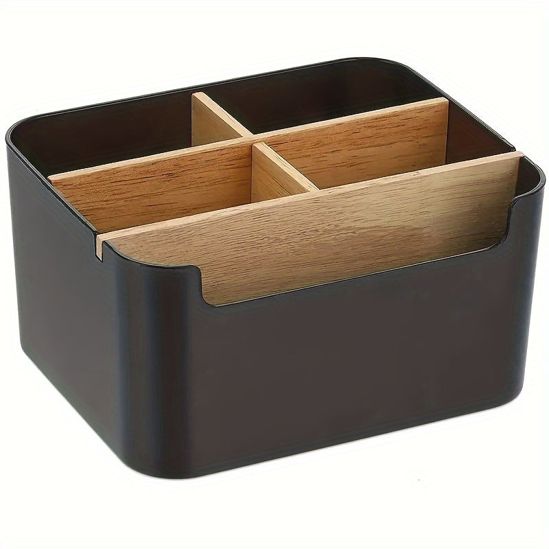 Bamboo Desk Organizer with 5 Compartments for Office Bathroom Living Room Storage