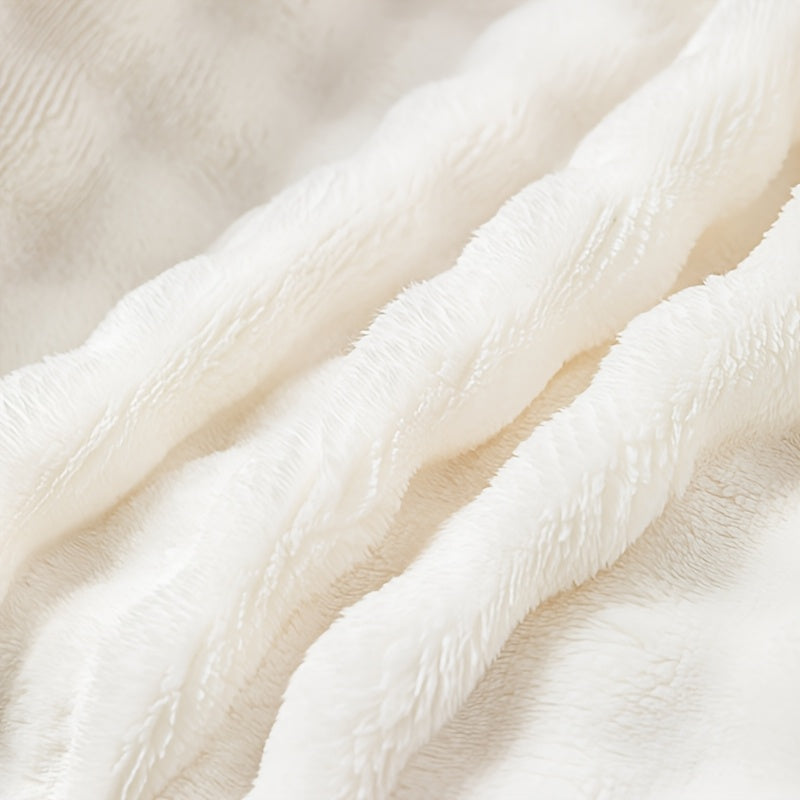 White Bubble Fleece Blanket 100% Polyester All-Season Cozy Throw for Living Room Bedroom Camping