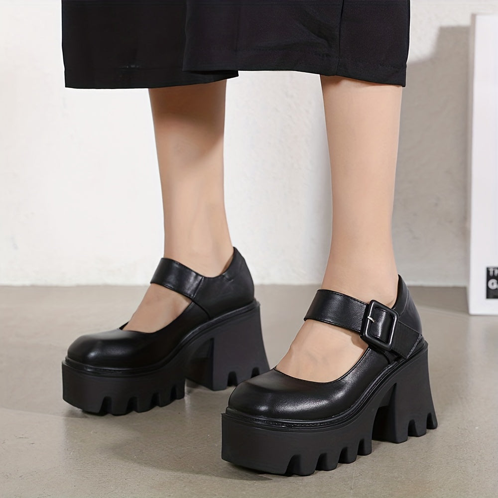 Women's Mary Jane Shoes Closed Toe Buckle Strap Platform Chunky Heels