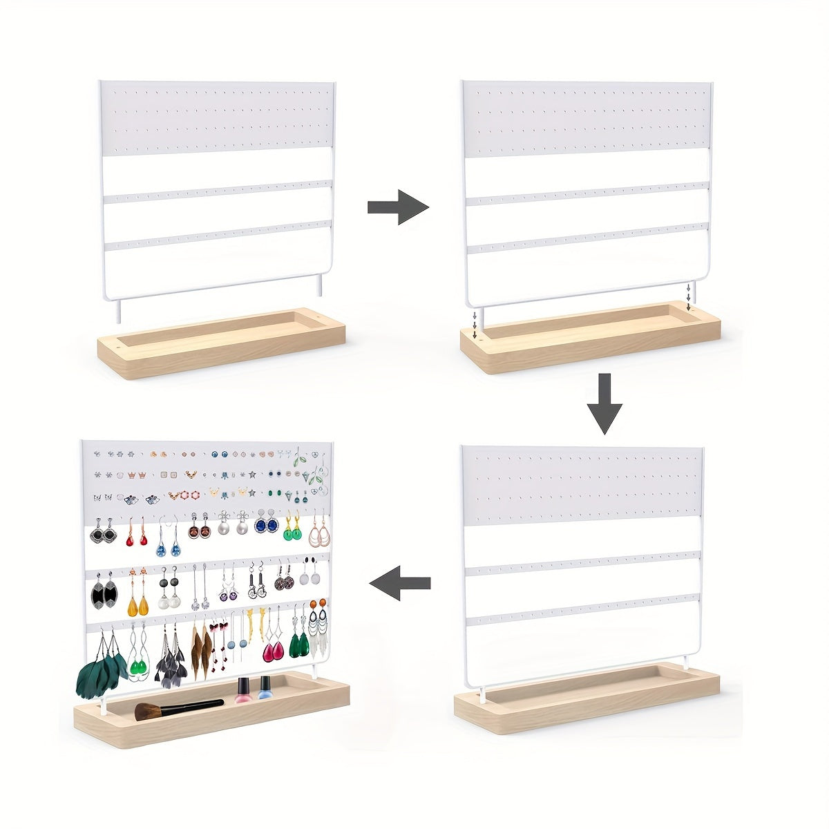 Wooden Earring Organizer Stand with 144 Holes Jewelry Display Rack