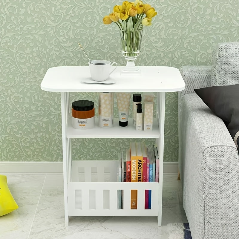 3-qavatli oq yog'och yon stol, yashash xonasi va yotoqxona uchun saqlash javon bilan