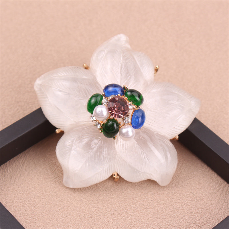 Iridescent Floral Brooch Pin with Rhinestones for Clothing Bags and Hats