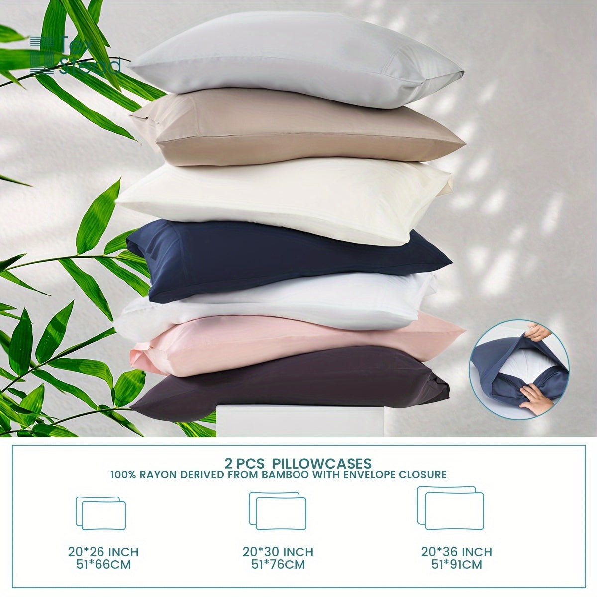 Pink Bamboo Fiber Pillowcases Set Soft Breathable Hypoallergenic Machine Washable