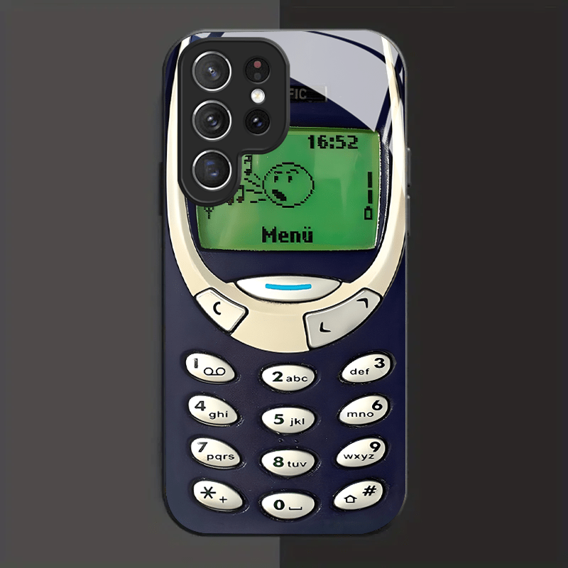 Retro-Style Black Tempered Glass Phone Case for Samsung Galaxy with Silicone Matte Design