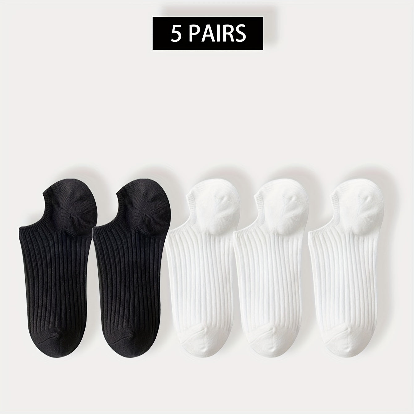 Men's Invisible Socks 5 Pairs Breathable Sweat-Resistant Anti-Odor Solid