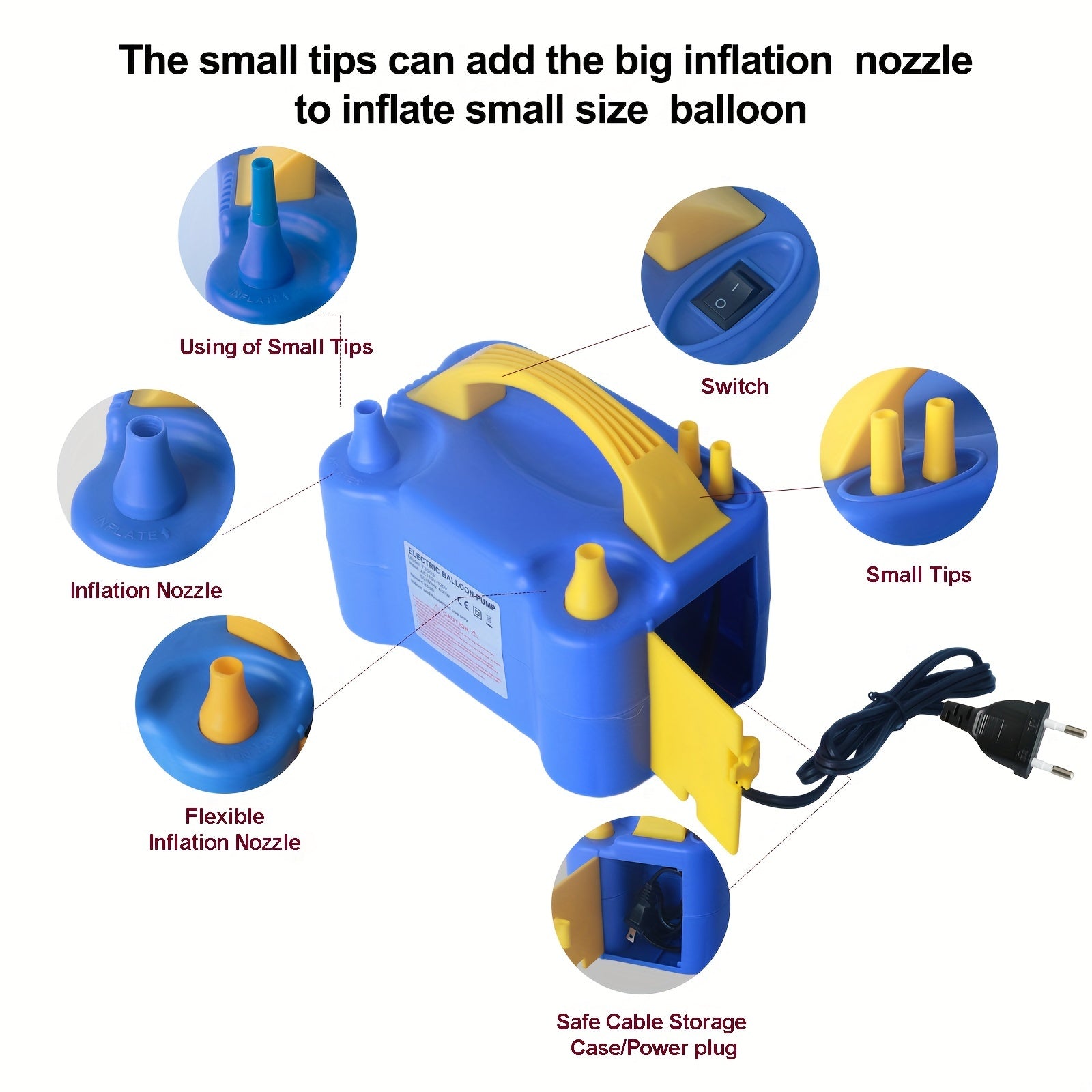 Electric Inflatable Air Pump for Holiday Balloons Wedding Decorations 220V Plug