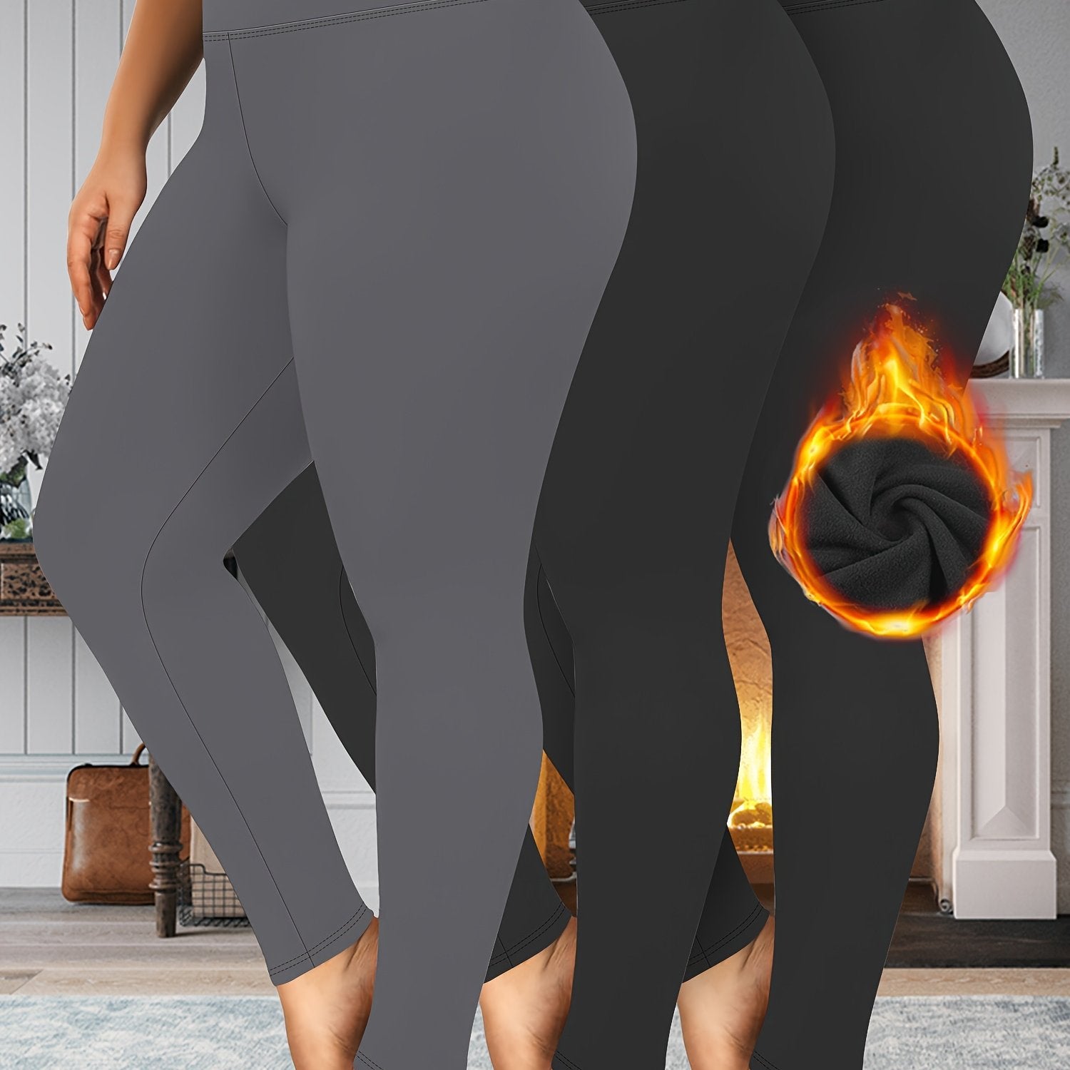 Leggings de talla grande para mujer con cintura alta y forro de felpa para otoño e invierno cálido