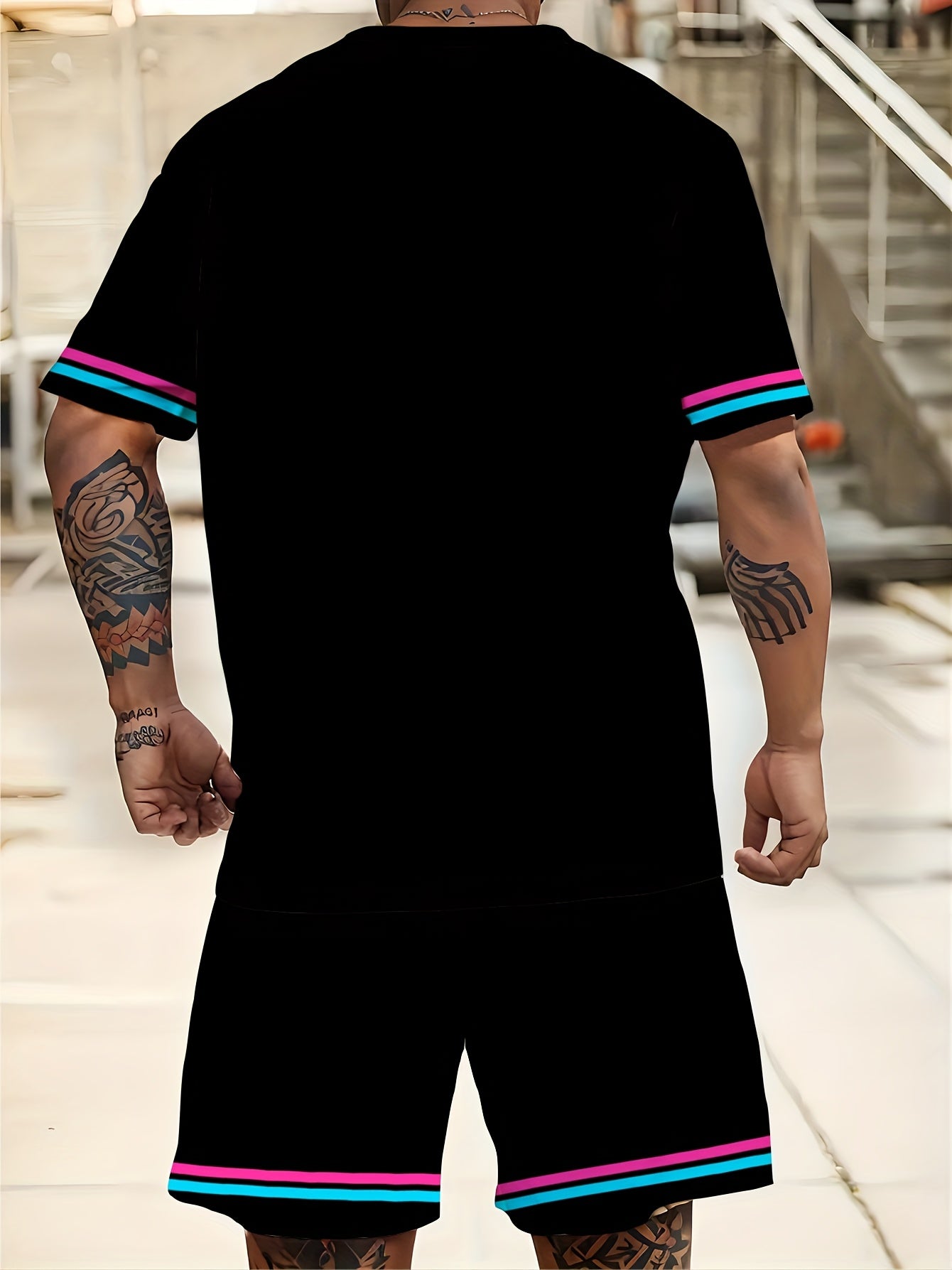 Men's Plus Size Sportswear Set Black 3D Digital Print Polyester Casual