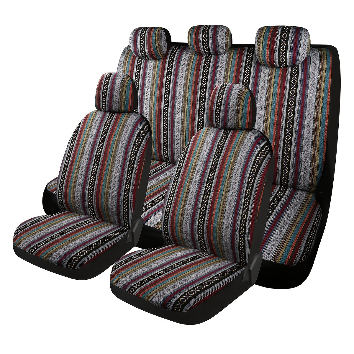 9pcs Car Seat Covers Polyester Vibrant Striped Geometric Universal Fit