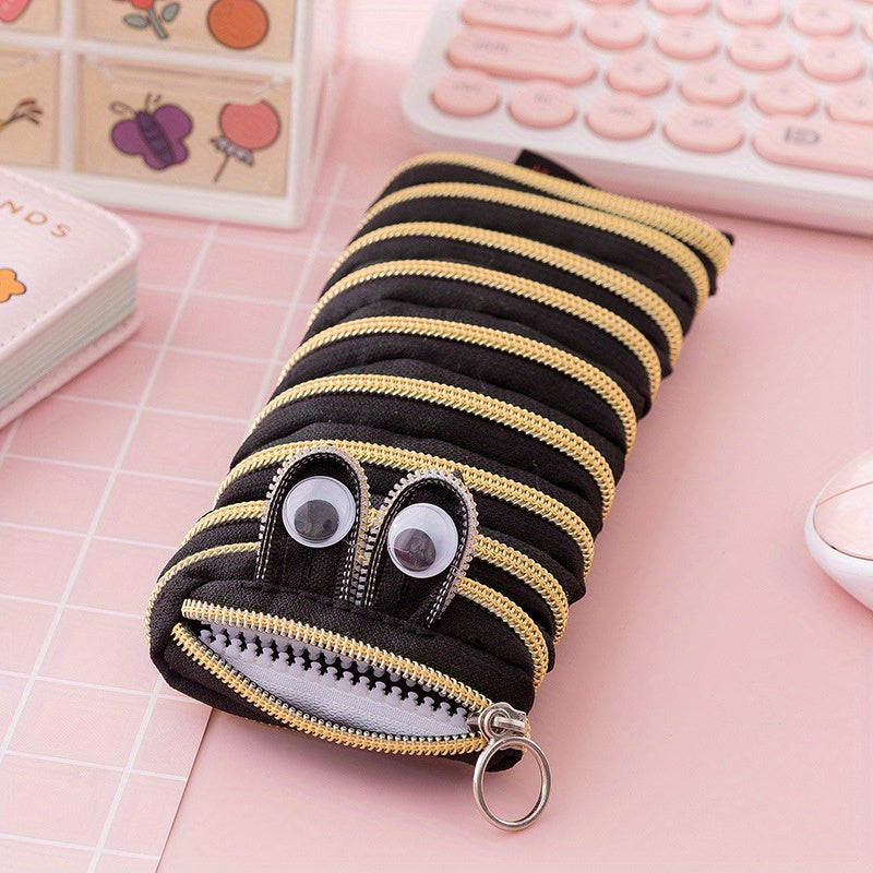 Cute Caterpillar Pencil Case with Large Capacity for Students and Makeup Storage