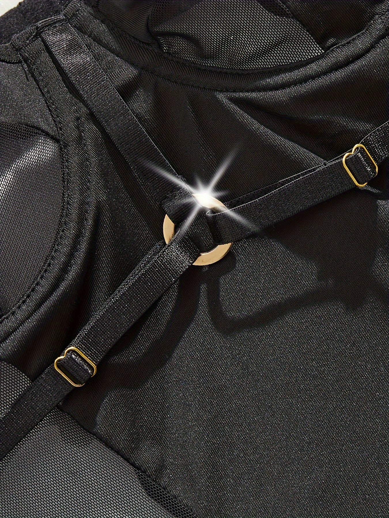 Women's Mesh Teddy Bodysuit with Leg Rings V Neck Backless Lingerie