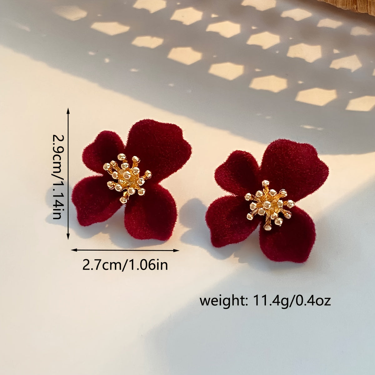 Women's Velvet Flower Earrings 14K Gold Plated Zinc Alloy Studs Versatile Jewelry