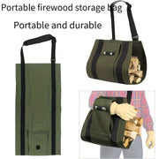 Heavy-Duty Canvas Firewood Storage Bag with Adjustable Shoulder Strap and LED Flashlight