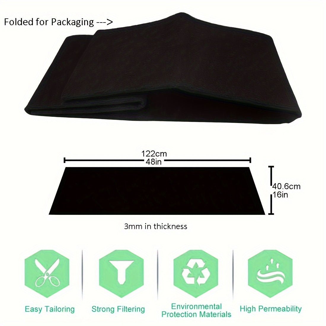 Лист из полипропиленового углеродного пенопласта 40,64 см x 121,92 см, предварительный фильтр для очистителя воздуха, удаление запахов, VOC