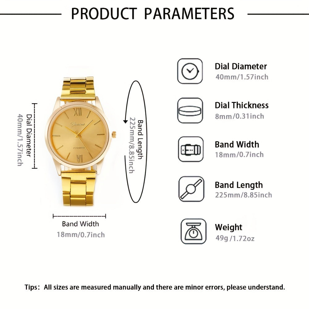 Набор из 5 женских золотых кварцевых часов с римскими цифрами и браслетами